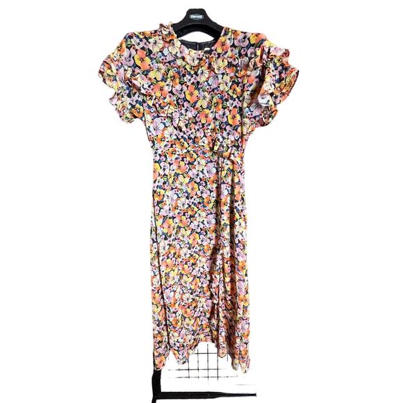 Topshop Midi Dress Floral Pattern Womens Small - Picture 1 of 11